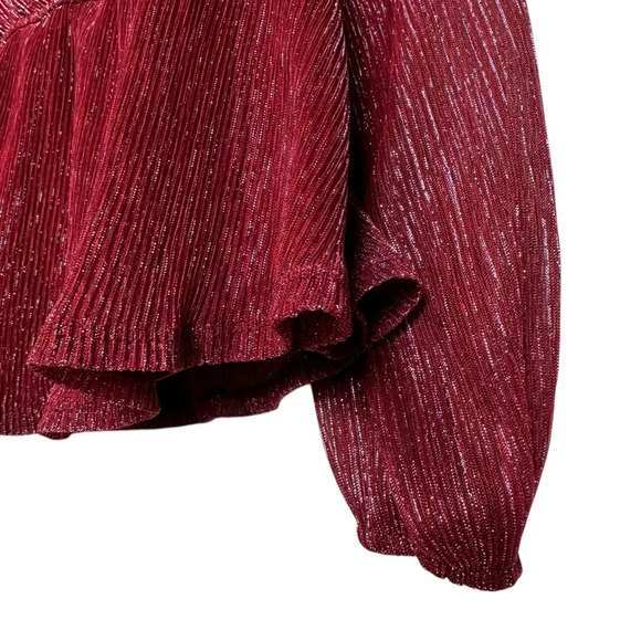 Maurices L Maroon Metallic Long Sleeve Peplum Blouse - Picture 5 of 8